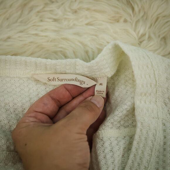 Soft Surroundings Size XL Ivory Waffle Thermal Button Front Long Sleeve Knit Top - Picture 3 of 5